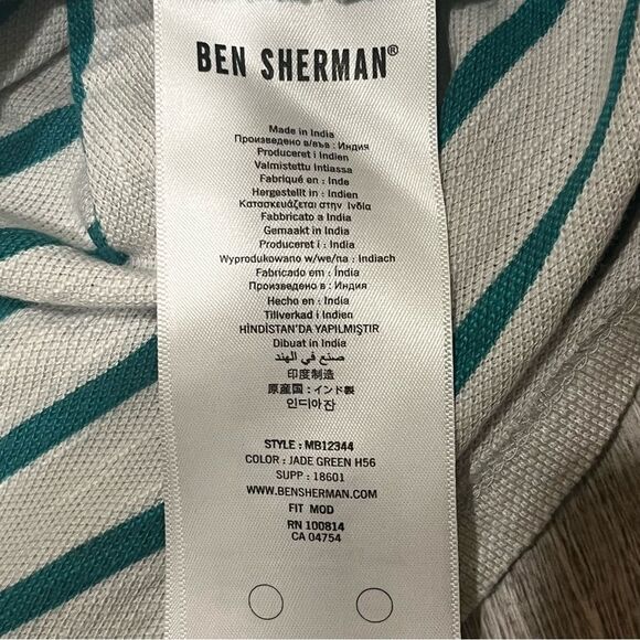 Ben Sherman Jade Green Yoked Stripe Short Sleeve T-Shirt Size Medium - Picture 6 of 7